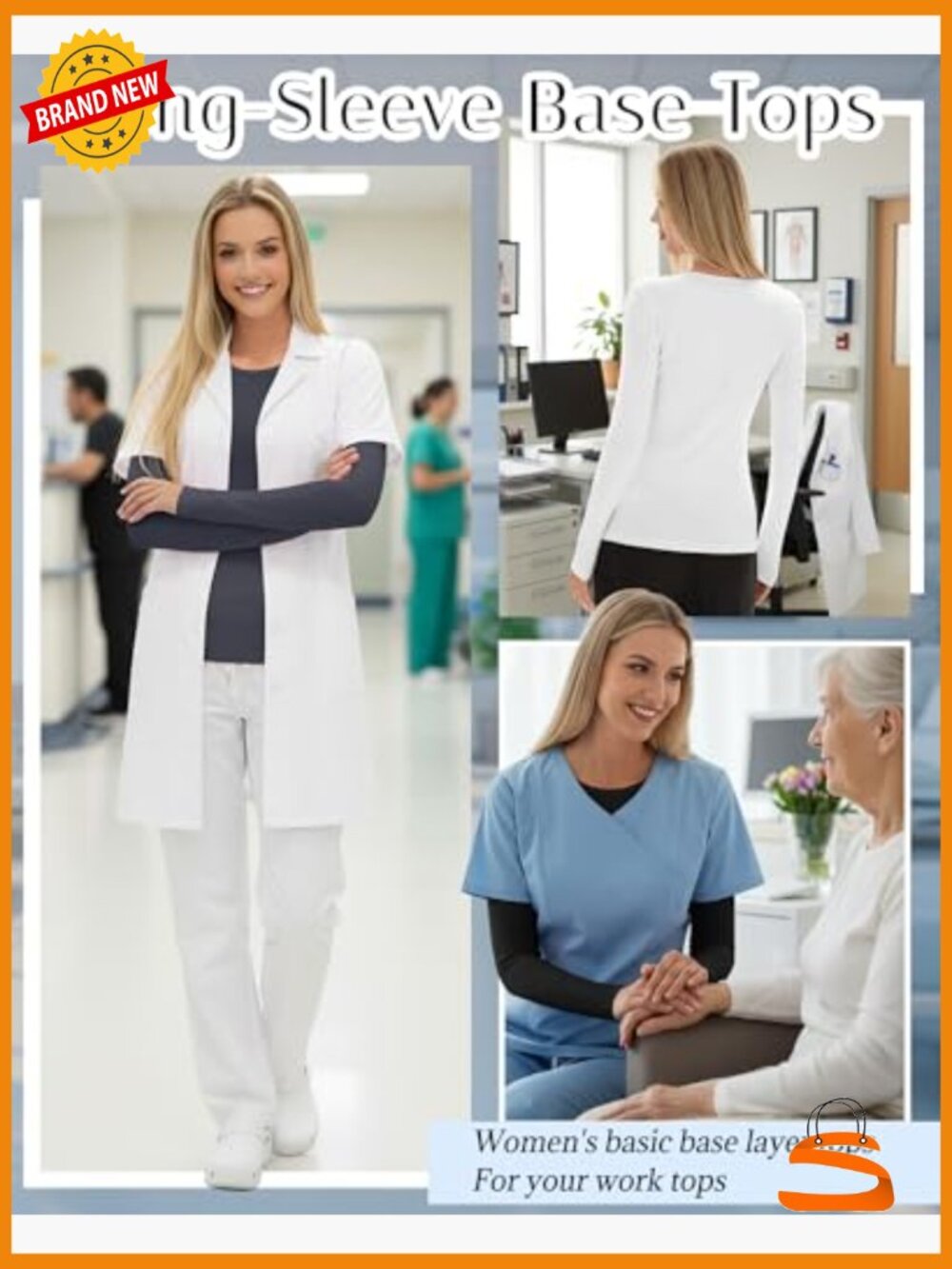 4 Pack Women's Underscrub Shirts Long Sleeve Crewneck Tops Nurse Slim Fit Soft - Picture 2 of 7